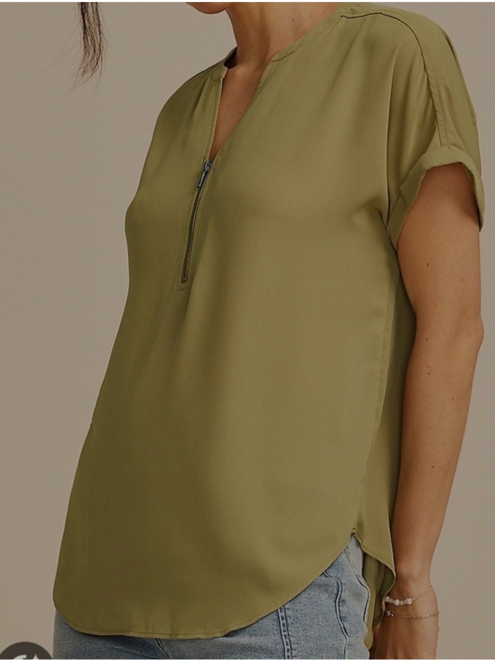 Maurices Geneva Olive Zip-Front Short Sleeve Blouse L NWT